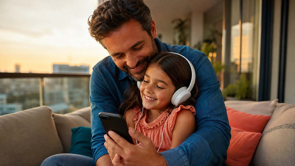 Pai e filha ouvindo música juntos